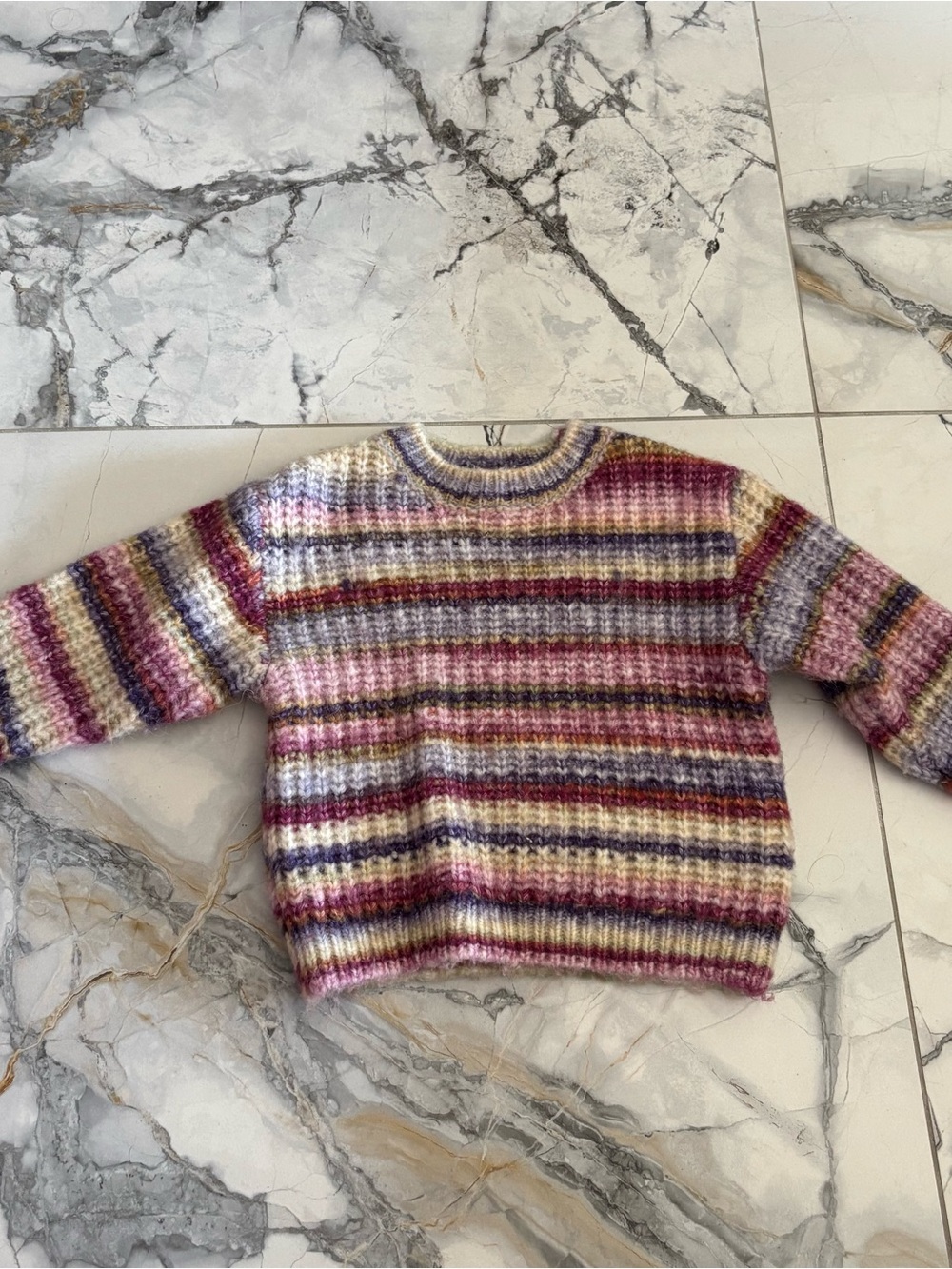 Zara Striped Crewneck Sweater in Pink, Purple & Cream